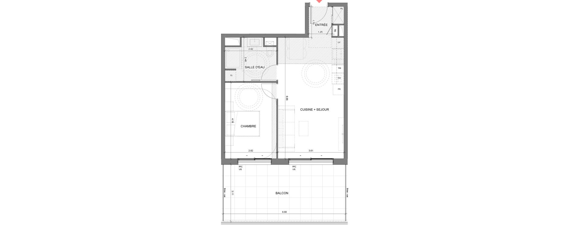 Appartement T2 de 44,40 m2 &agrave; &Egrave;ze Centre