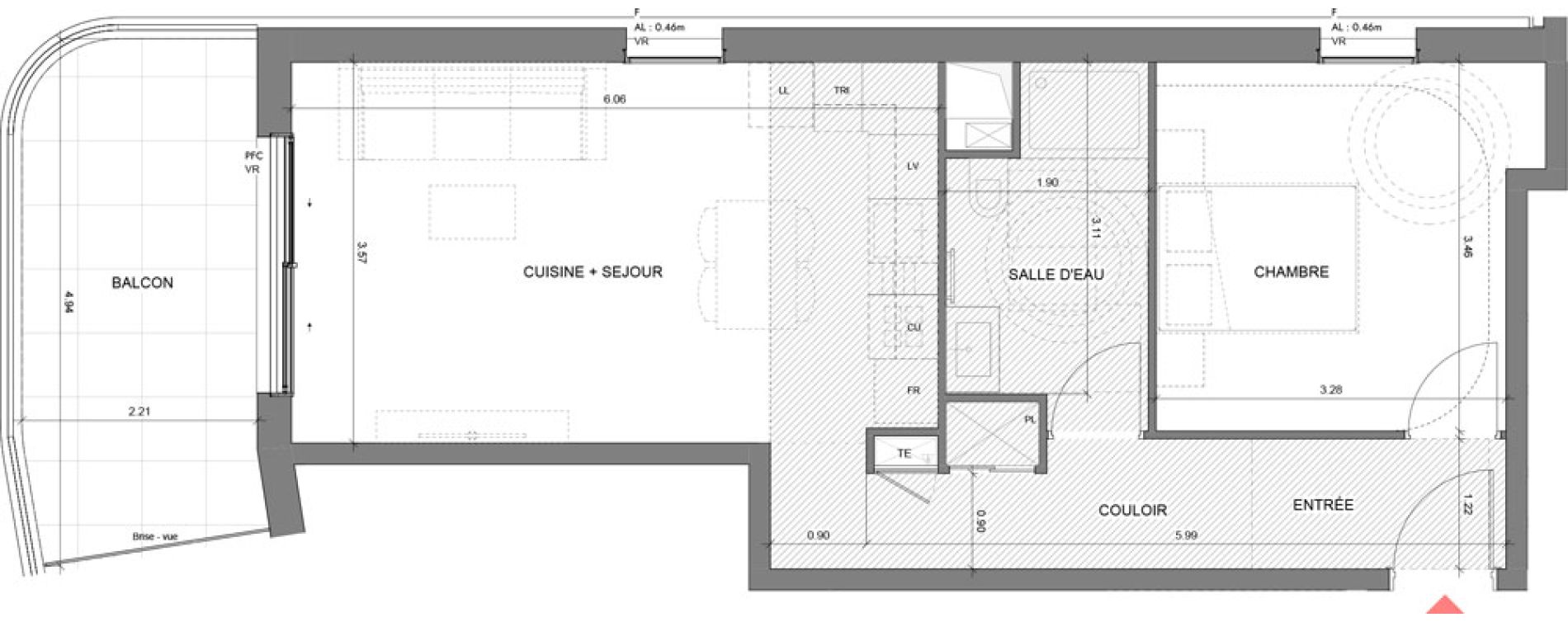 Appartement T2 de 47,30 m2 &agrave; &Egrave;ze Centre