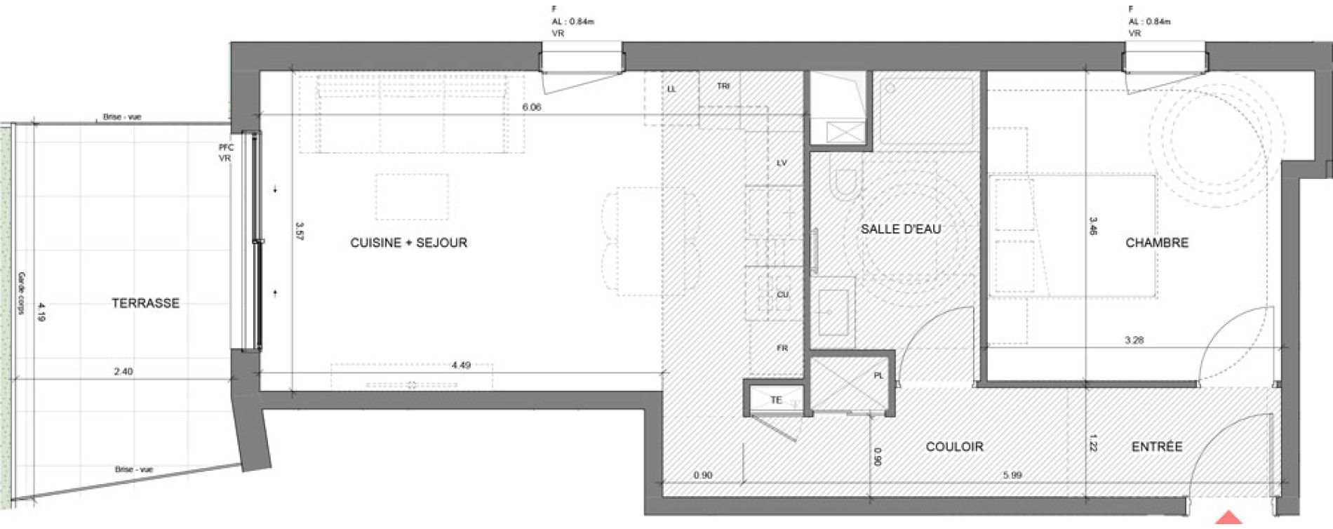 Appartement T2 de 47,30 m2 &agrave; &Egrave;ze Centre