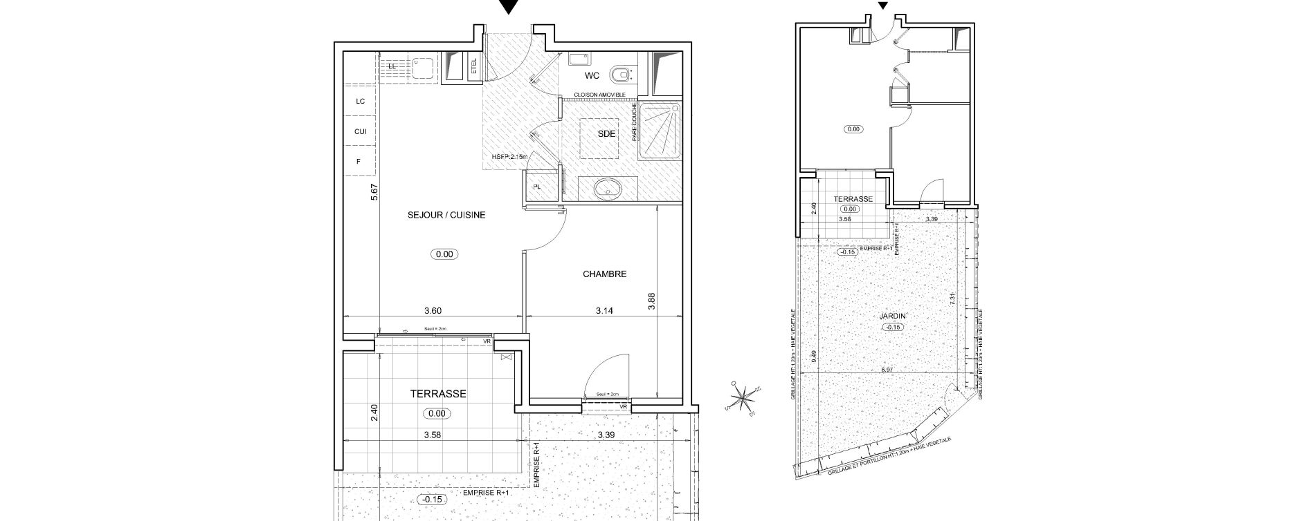 Appartement T2 de 40,86 m2 &agrave; &Egrave;ze Centre