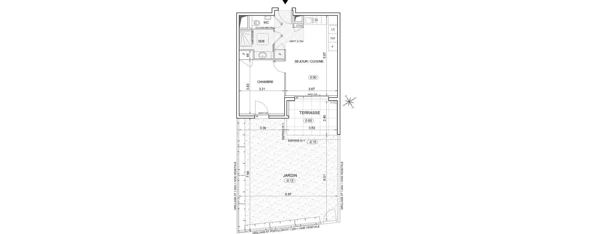 Appartement T2 de 41,72 m2 &agrave; &Egrave;ze Centre