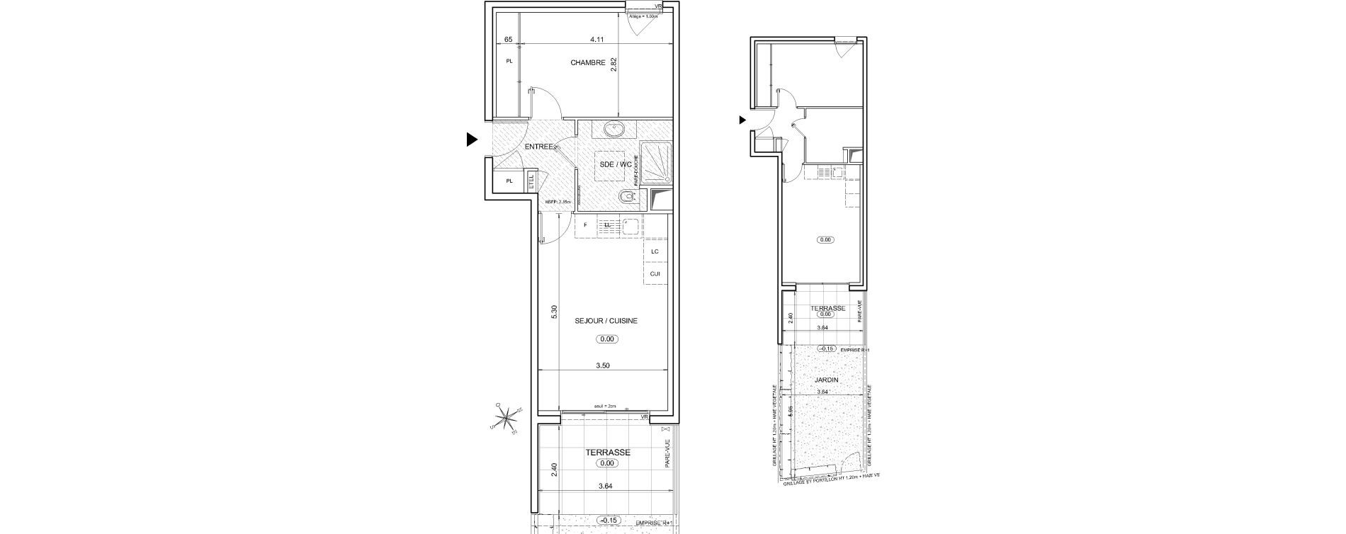 Appartement T2 de 42,27 m2 &agrave; &Egrave;ze Centre