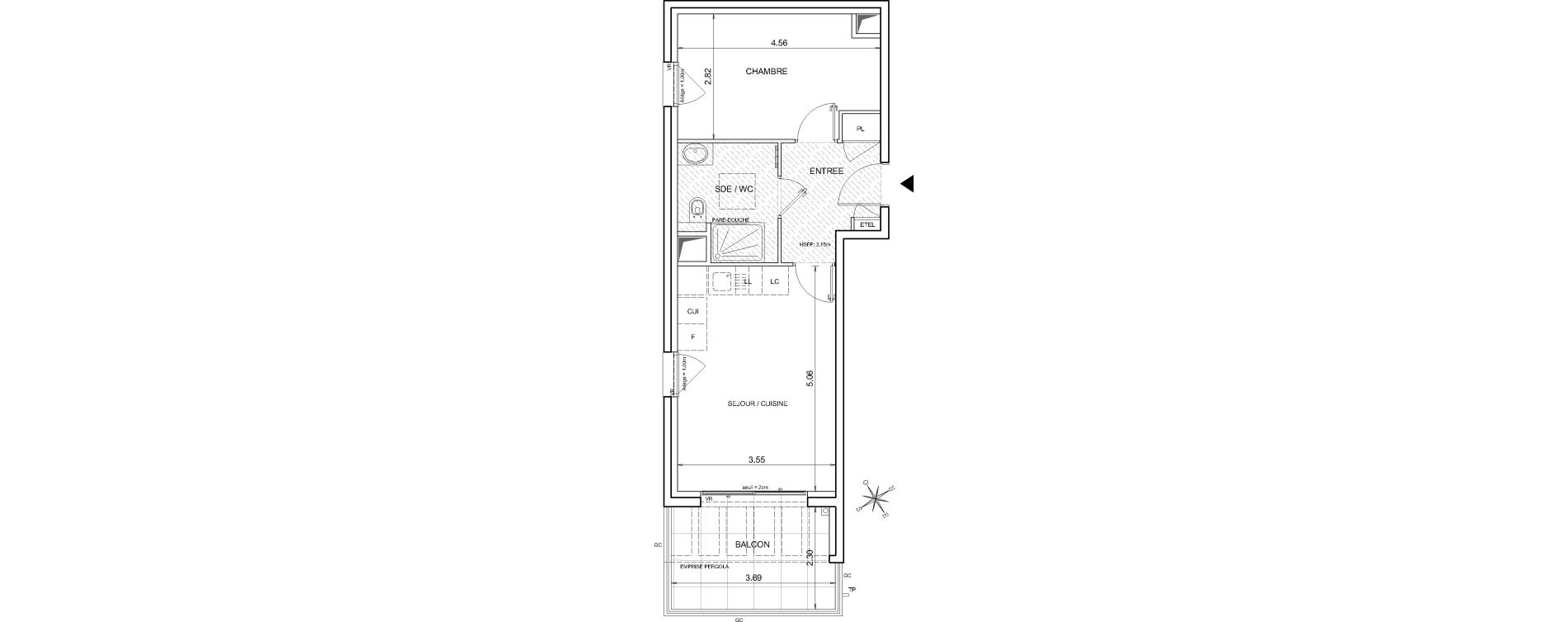 Appartement T2 de 40,95 m2 &agrave; &Egrave;ze Centre