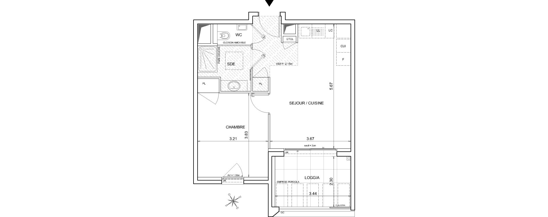 Appartement T2 de 41,72 m2 &agrave; &Egrave;ze Centre
