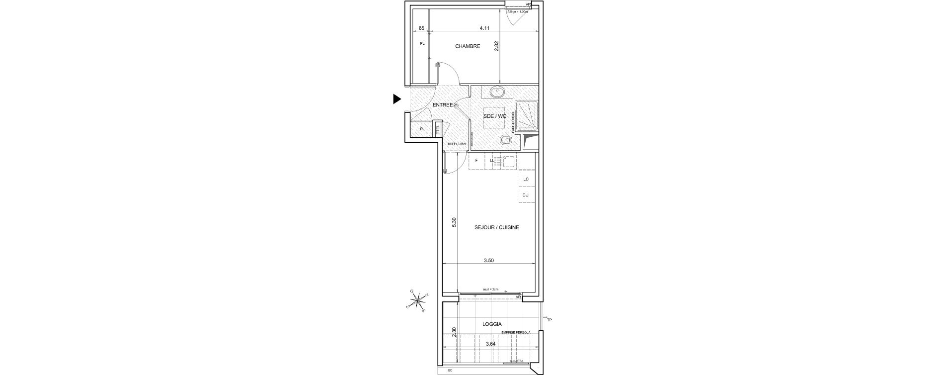 Appartement T2 de 42,27 m2 &agrave; &Egrave;ze Centre