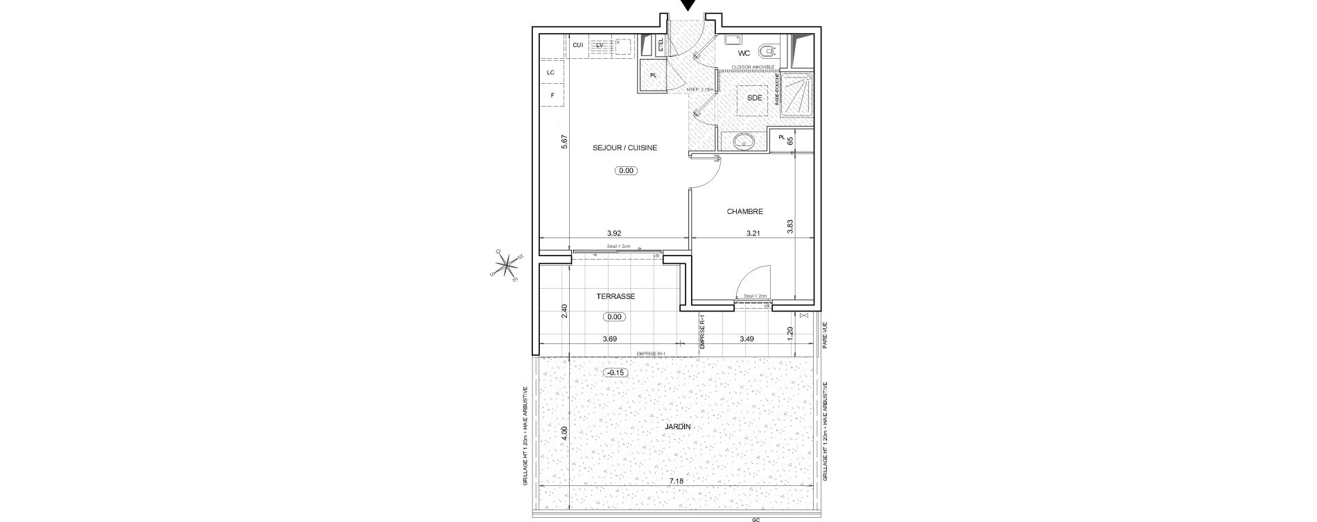 Appartement T2 de 43,20 m2 &agrave; &Egrave;ze Centre