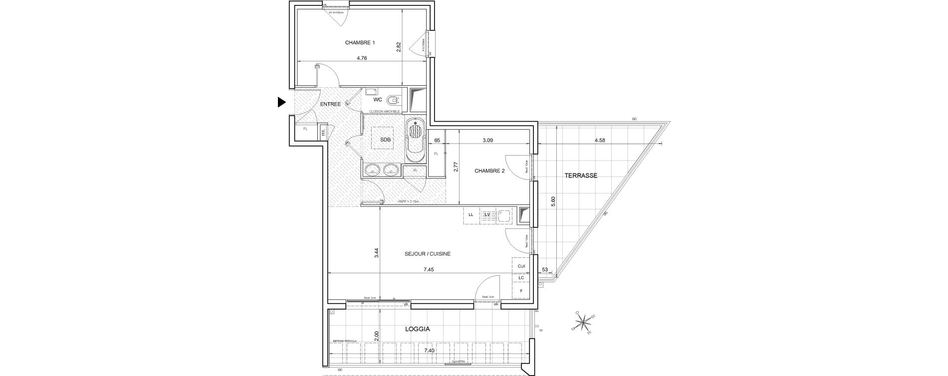 Appartement T3 de 65,58 m2 &agrave; &Egrave;ze Centre