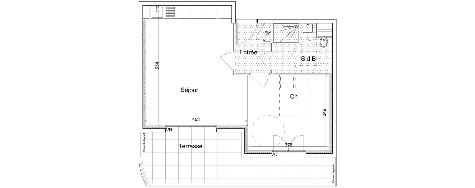 Appartement T2 de 46,43 m2 &agrave; &Egrave;ze Centre