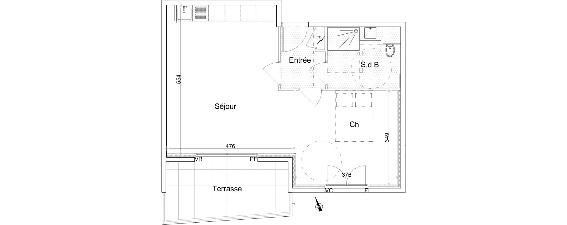 Appartement T2 de 47,12 m2 &agrave; &Egrave;ze Centre