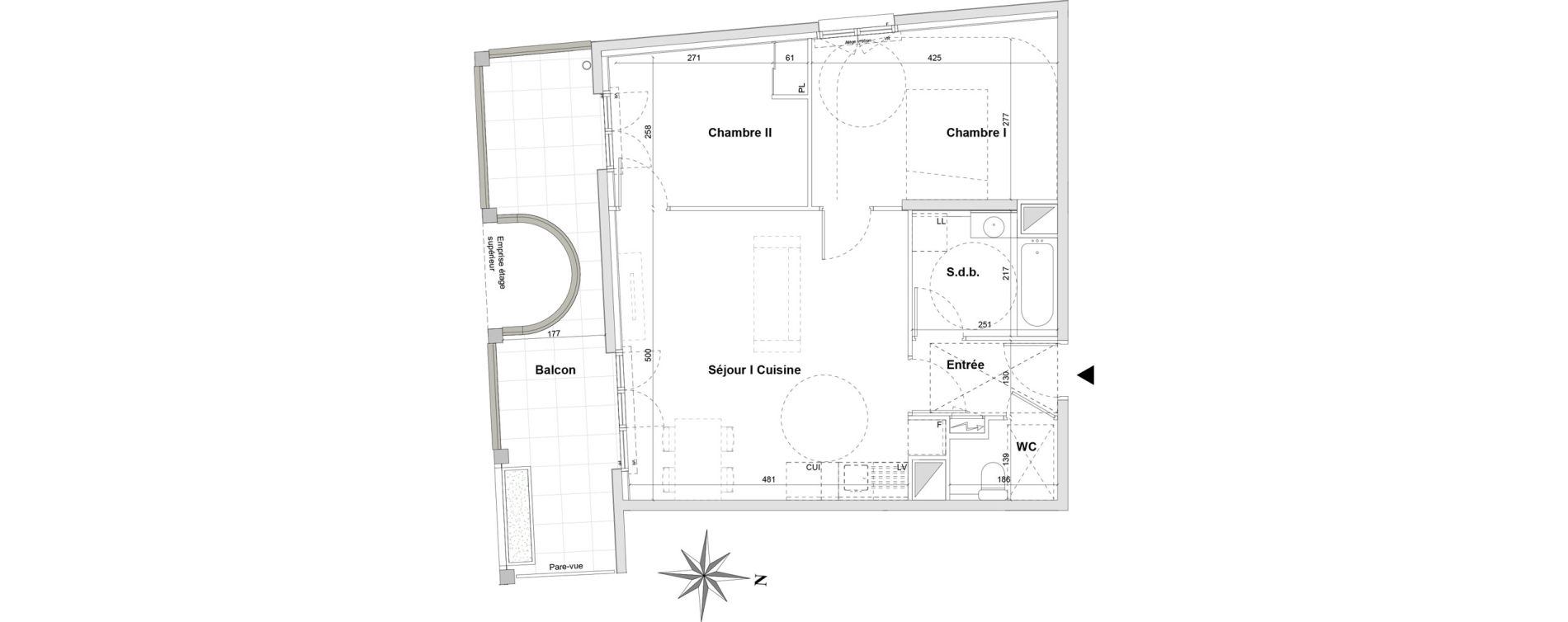 Appartement T3 de 57,70 m2 &agrave; Gatti&egrave;res Centre