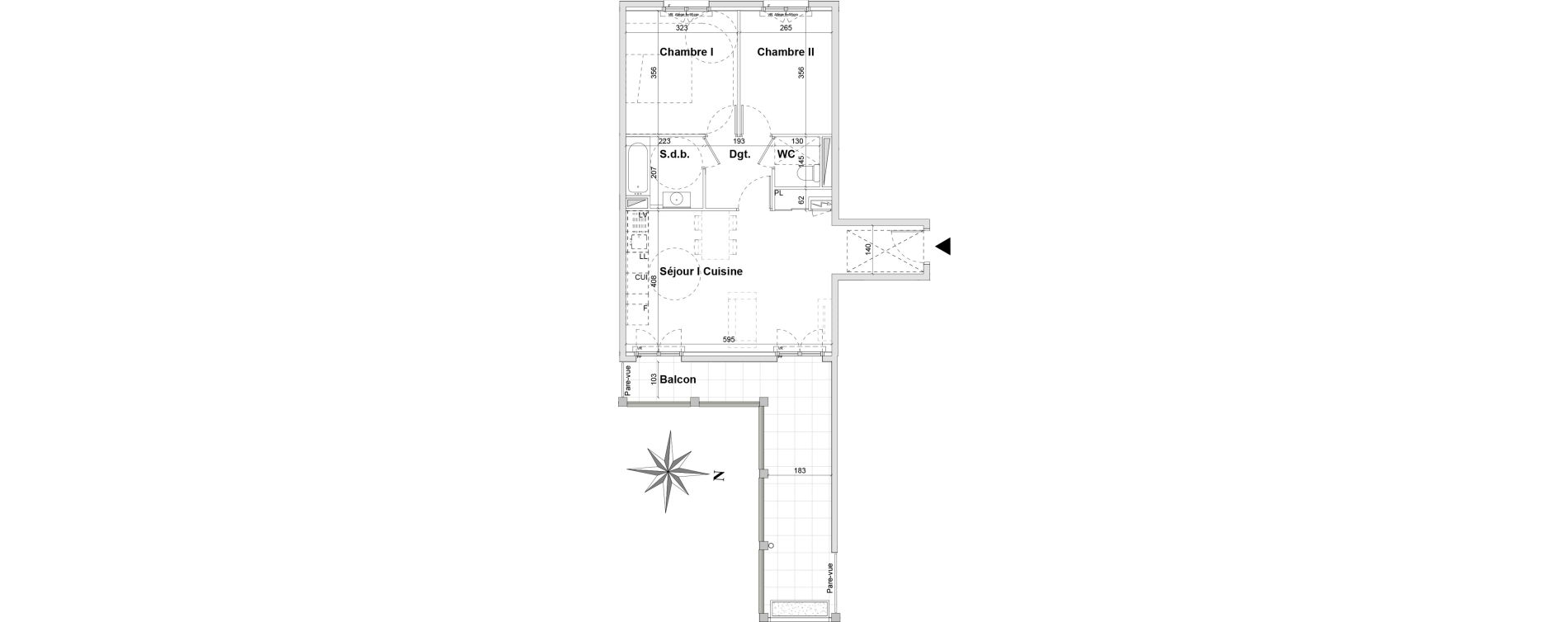 Appartement T3 de 59,80 m2 &agrave; Gatti&egrave;res Centre