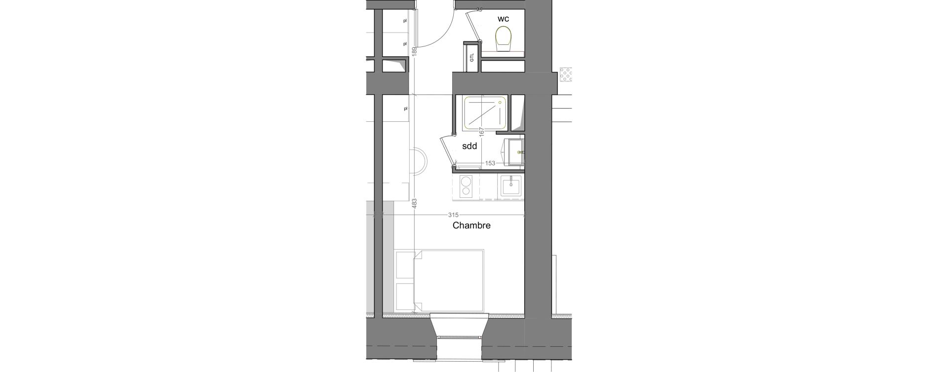 Appartement T1 meubl&eacute; de 18,90 m2 &agrave; Grasse Centre