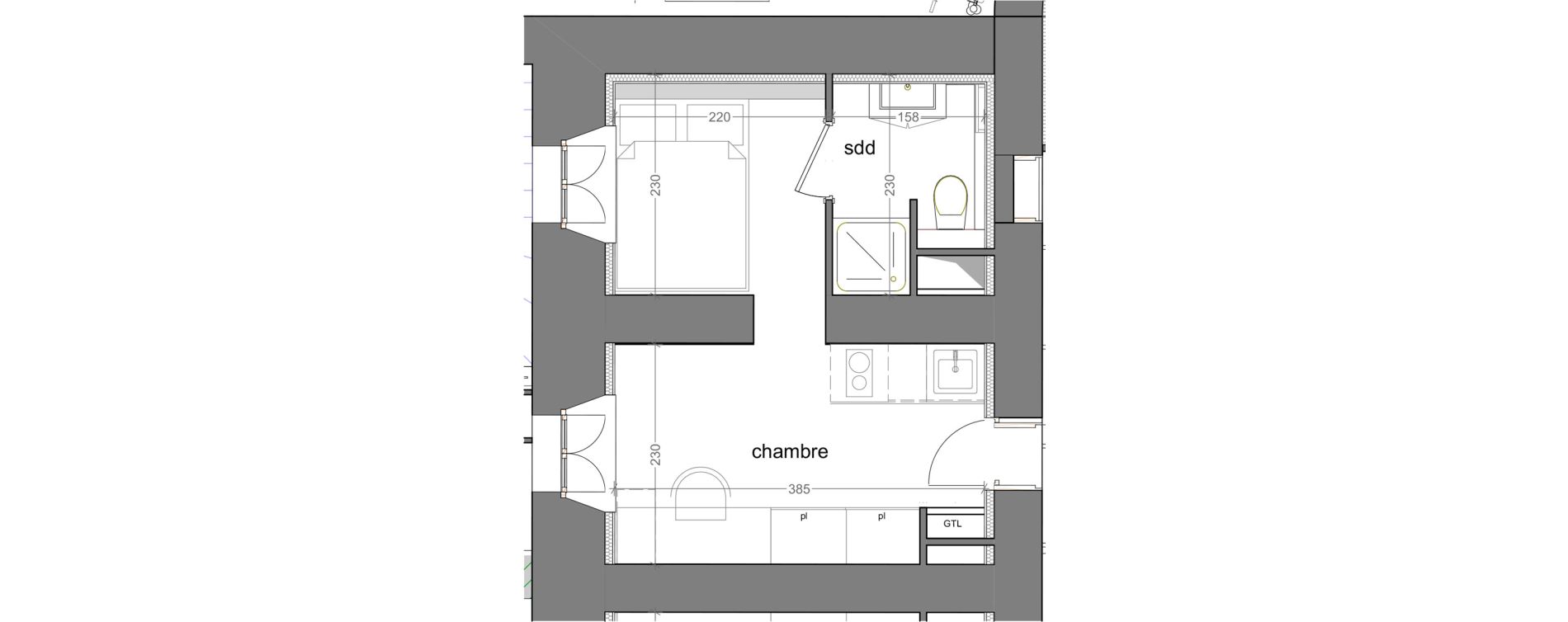 Appartement T1 meubl&eacute; de 17,00 m2 &agrave; Grasse Centre