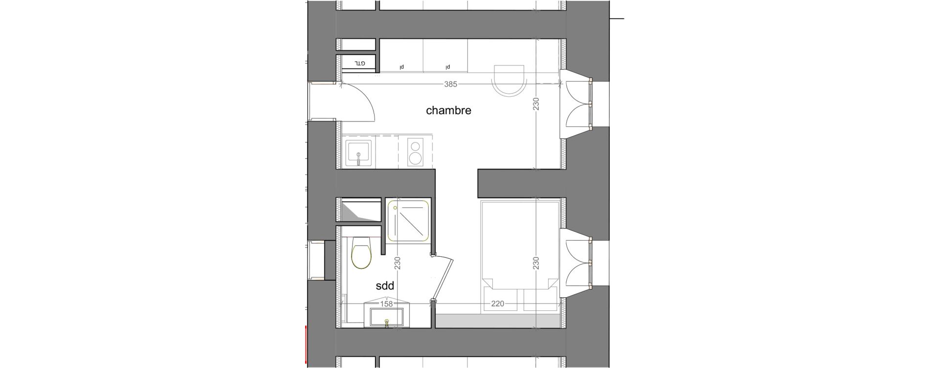 Appartement T1 meubl&eacute; de 17,30 m2 &agrave; Grasse Centre