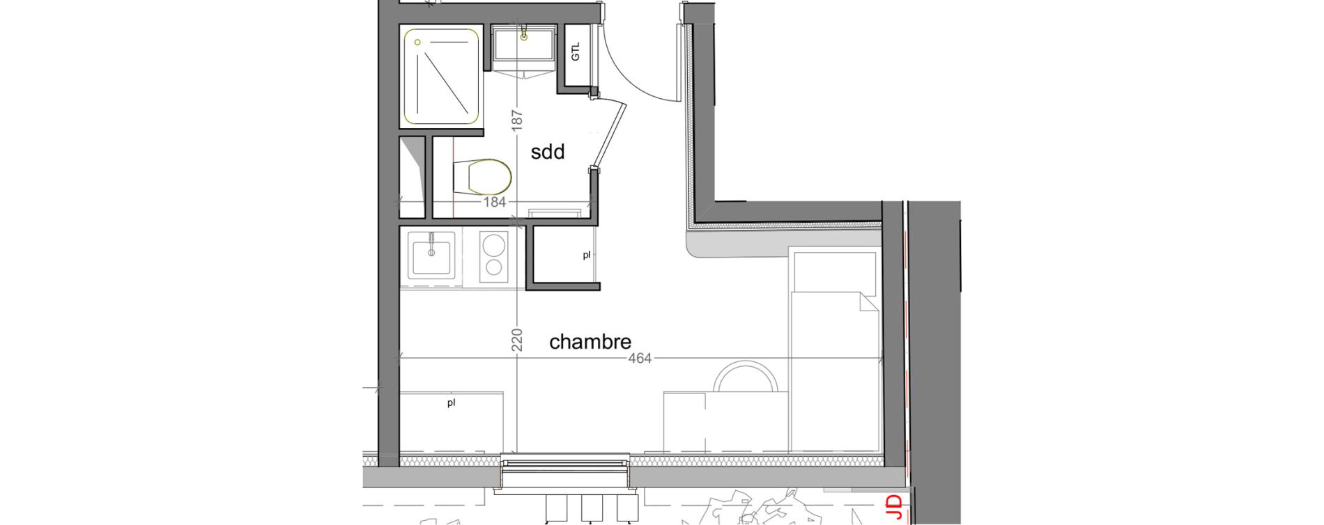 Appartement T1 meubl&eacute; de 14,80 m2 &agrave; Grasse Centre
