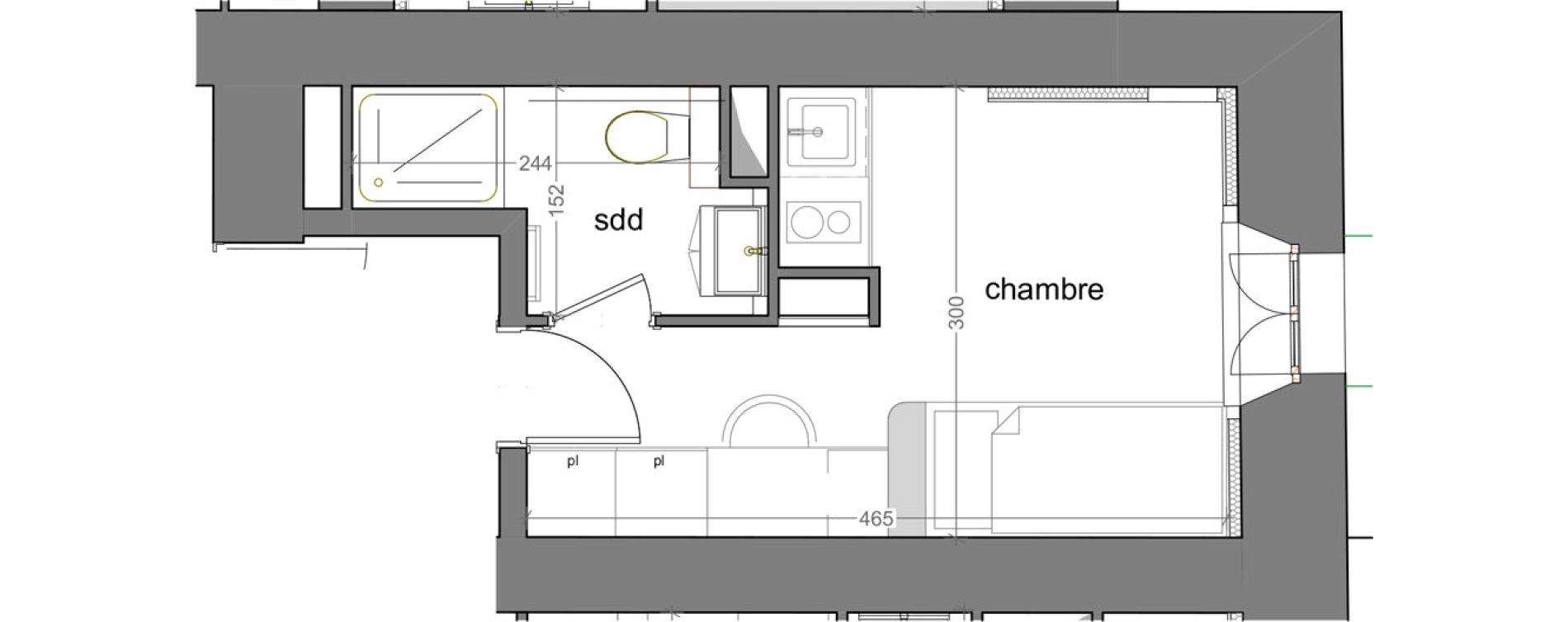 Appartement T1 meubl&eacute; de 14,20 m2 &agrave; Grasse Centre