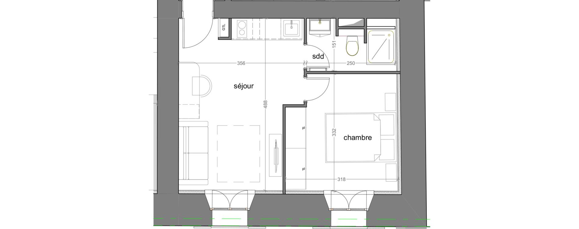 Appartement T2 meubl&eacute; de 29,20 m2 &agrave; Grasse Centre