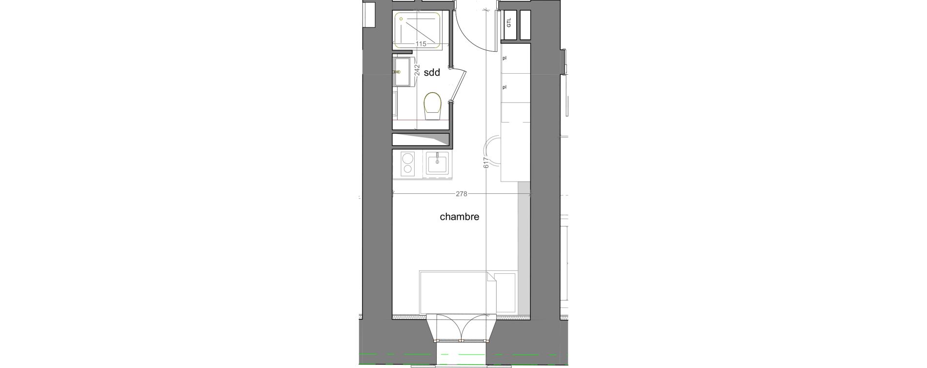 Appartement T1 meubl&eacute; de 16,40 m2 &agrave; Grasse Centre