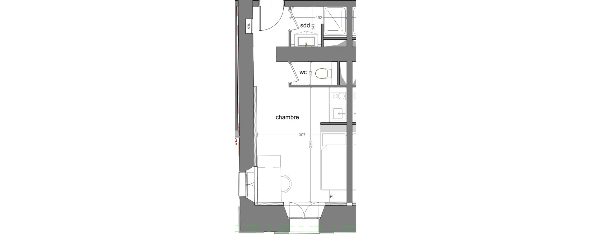 Appartement T1 meubl&eacute; de 19,10 m2 &agrave; Grasse Centre