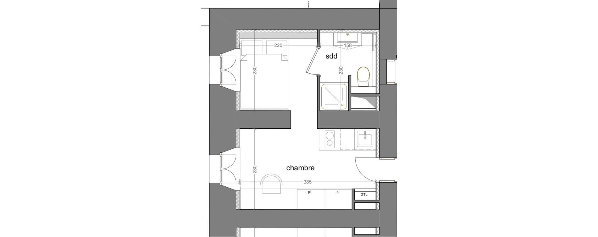 Appartement T1 meubl&eacute; de 17,00 m2 &agrave; Grasse Centre