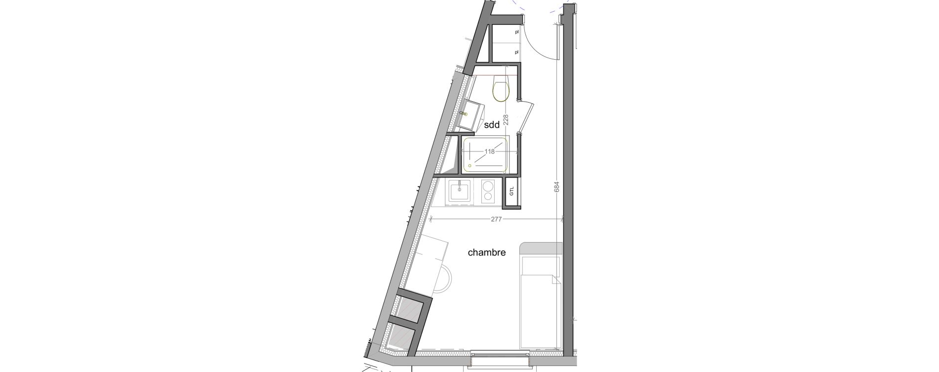 Appartement T1 meubl&eacute; de 16,80 m2 &agrave; Grasse Centre