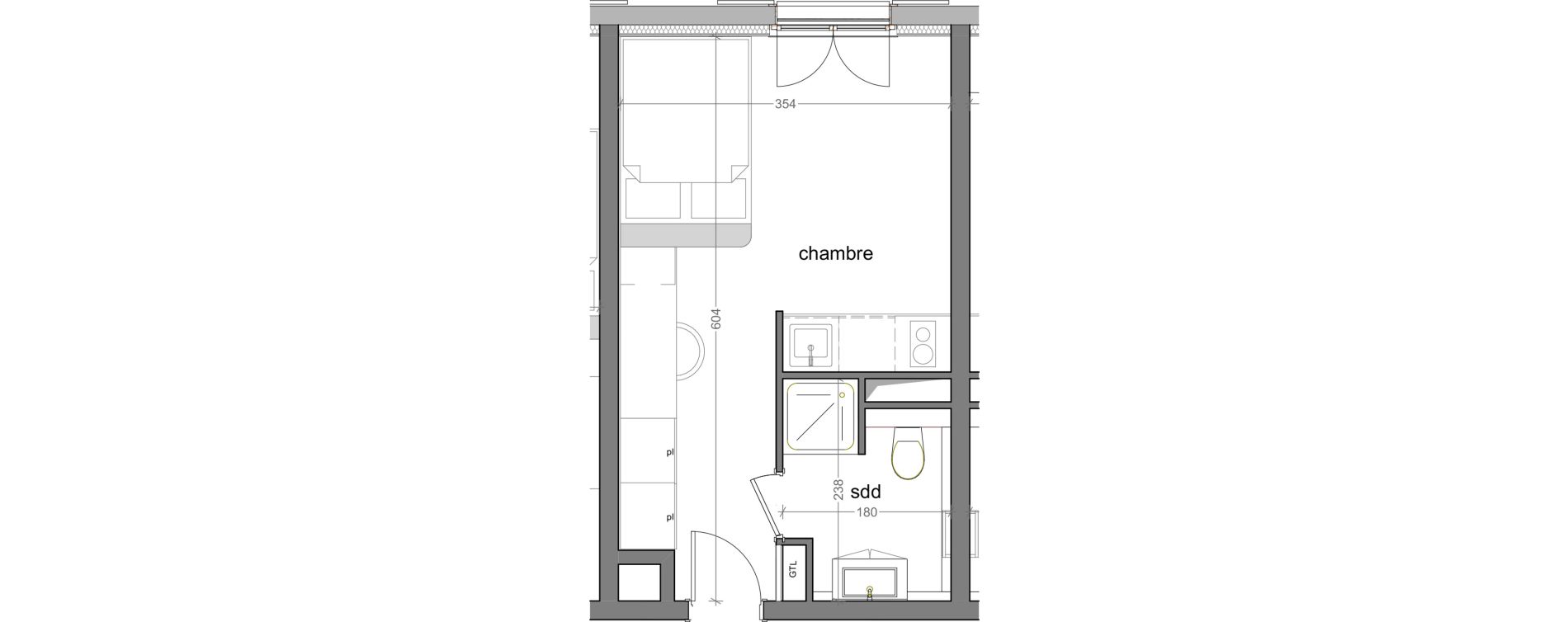 Appartement T1 meubl&eacute; de 20,40 m2 &agrave; Grasse Centre