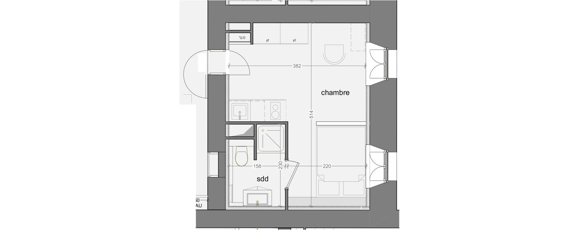 Appartement T1 meubl&eacute; de 19,00 m2 &agrave; Grasse Centre