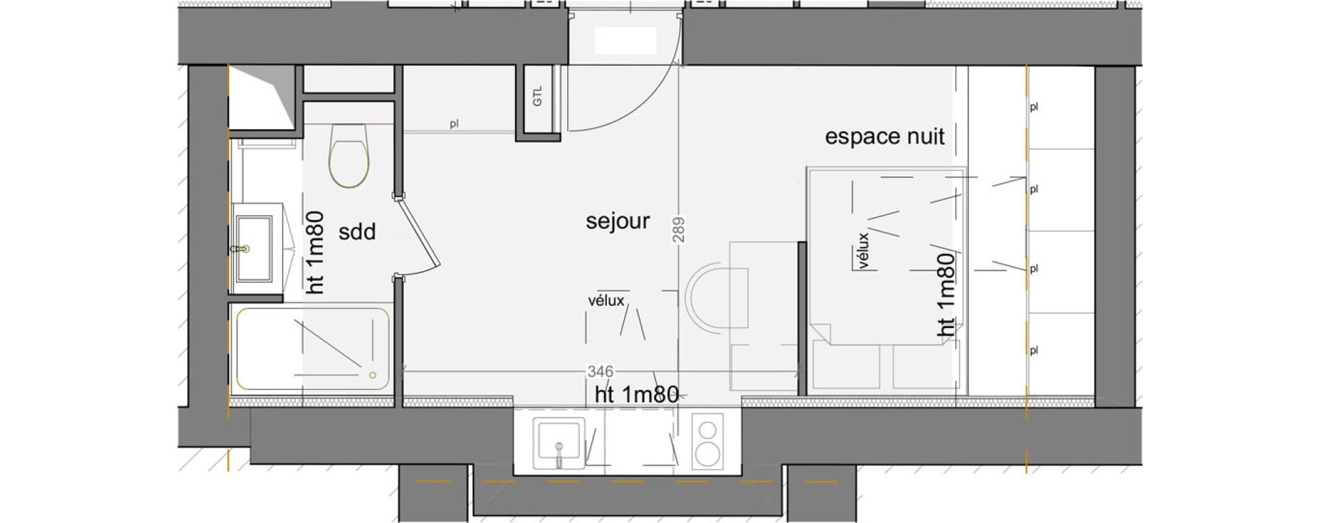 Appartement T1 meubl&eacute; de 16,50 m2 &agrave; Grasse Centre