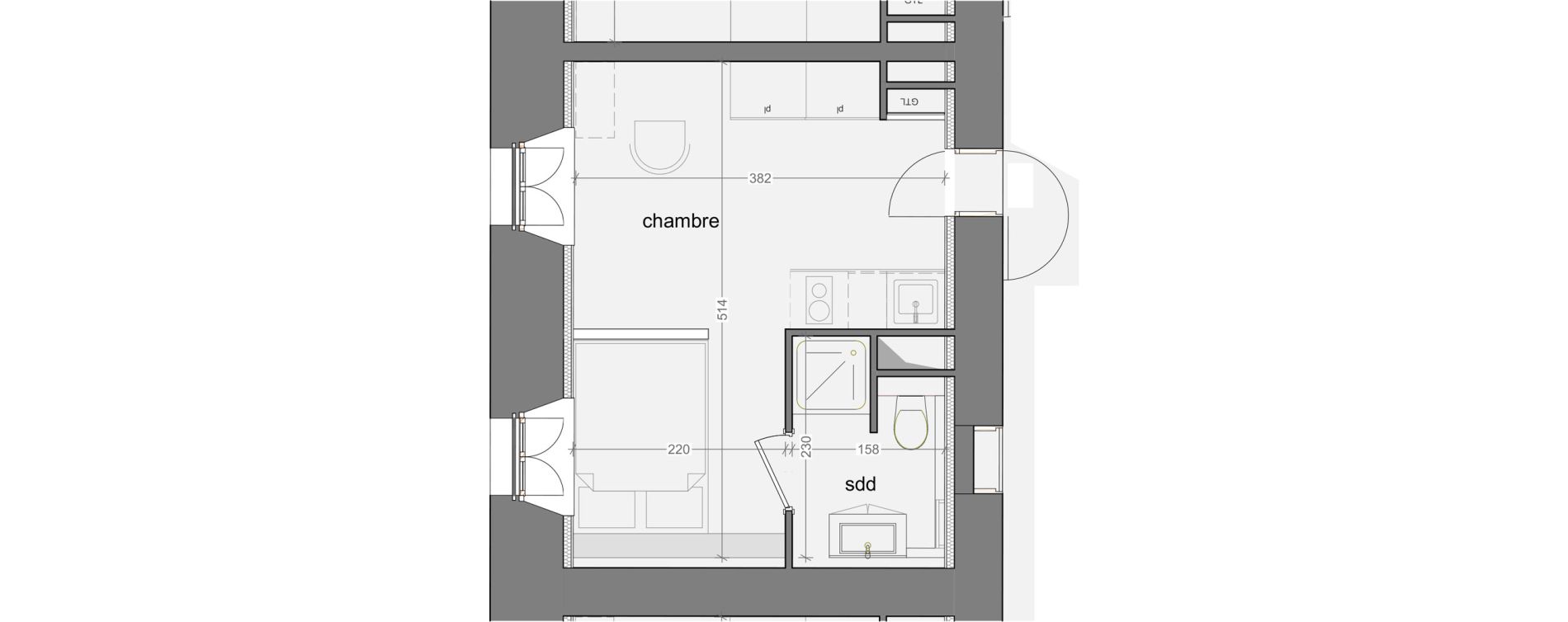 Appartement T1 meubl&eacute; de 19,30 m2 &agrave; Grasse Centre