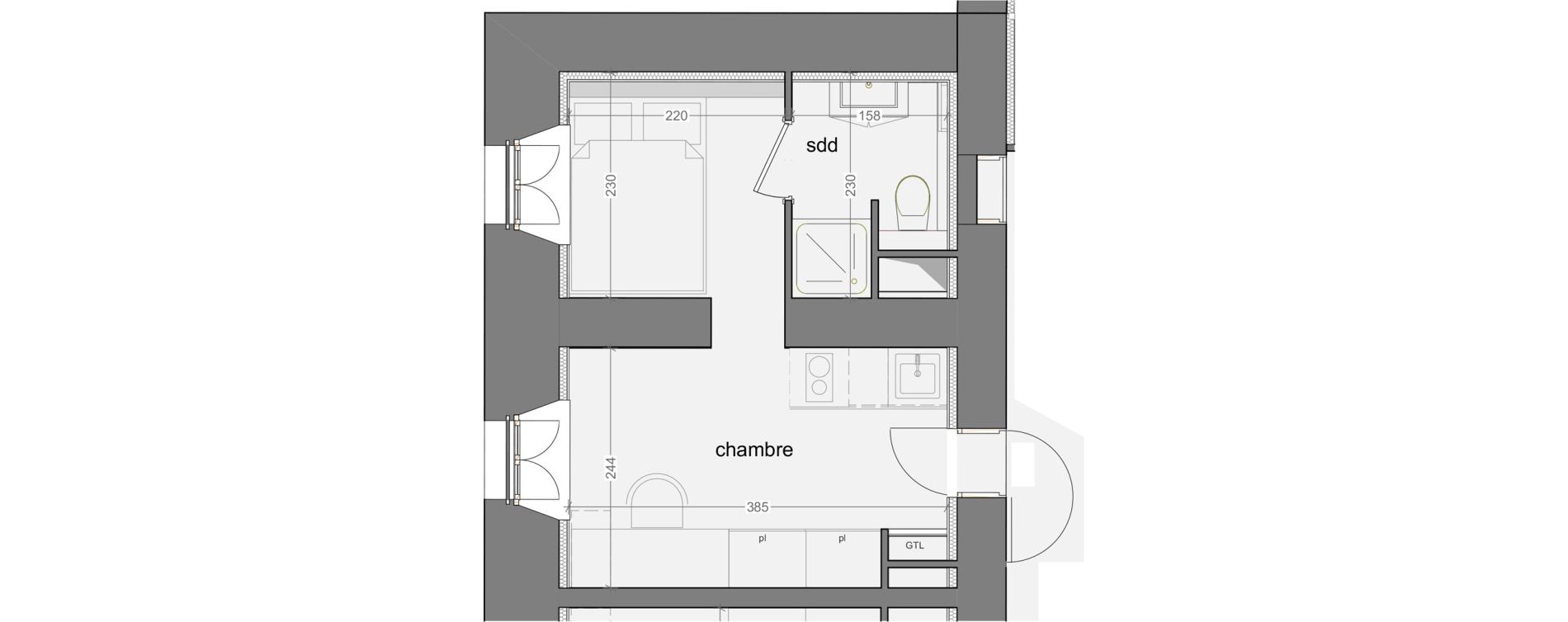 Appartement T1 meubl&eacute; de 17,50 m2 &agrave; Grasse Centre