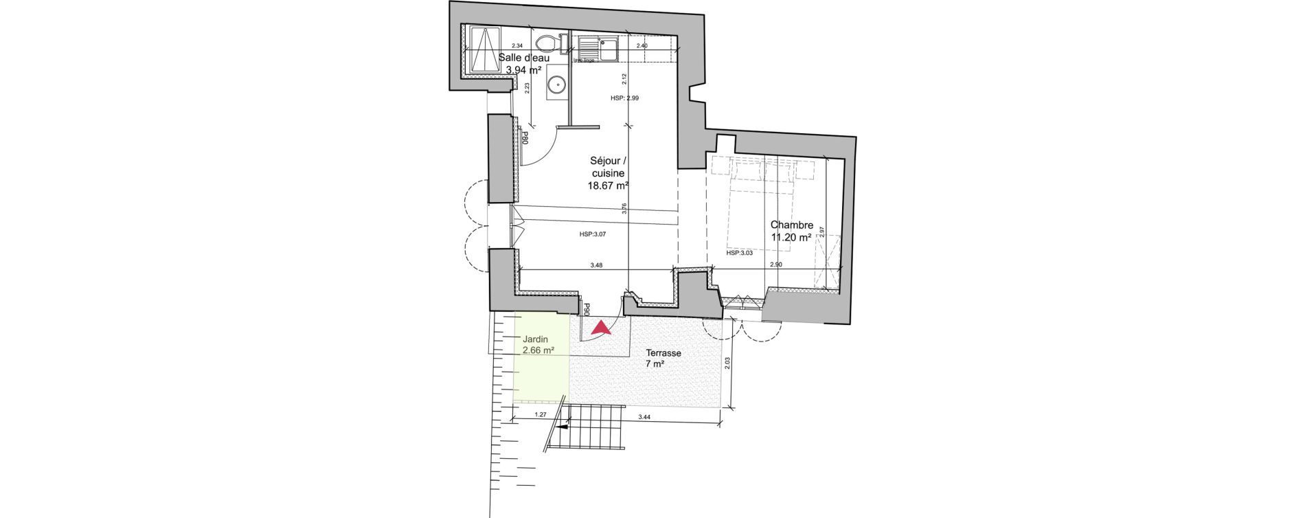 Appartement T1 bis de 33,81 m2 &agrave; Grasse Saint-jacques nord