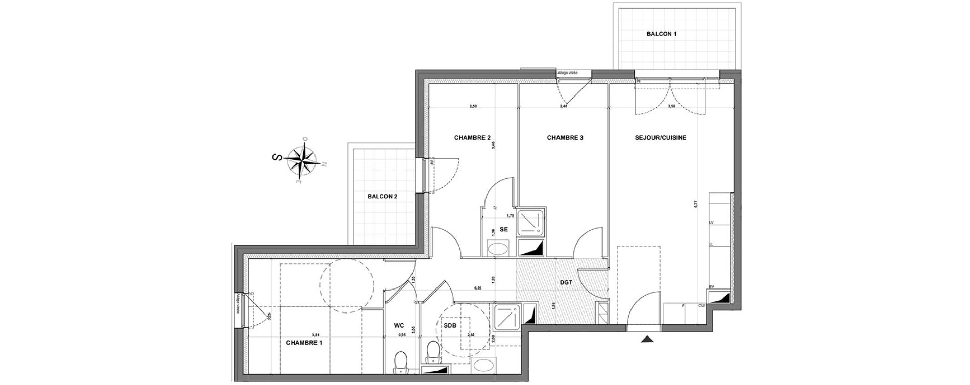 Appartement T4 de 74,25 m2 &agrave; Grasse Centre