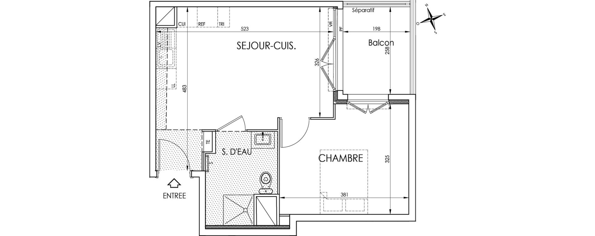 Appartement T2 de 36,34 m2 &agrave; La Trinit&eacute; Centre
