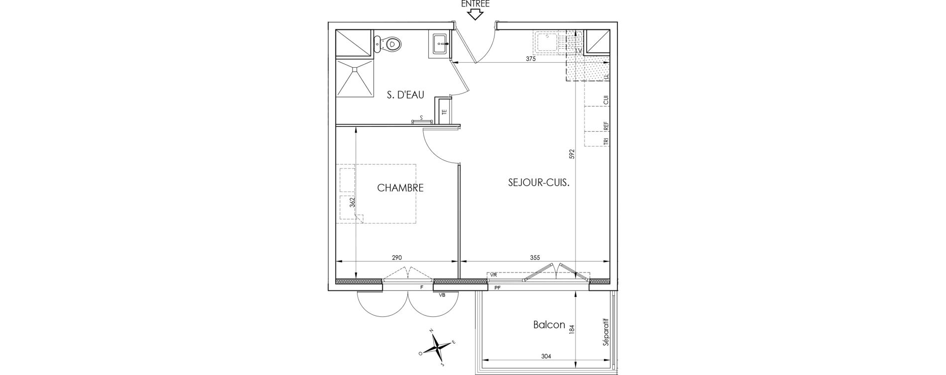 Appartement T2 de 36,80 m2 &agrave; La Trinit&eacute; Centre