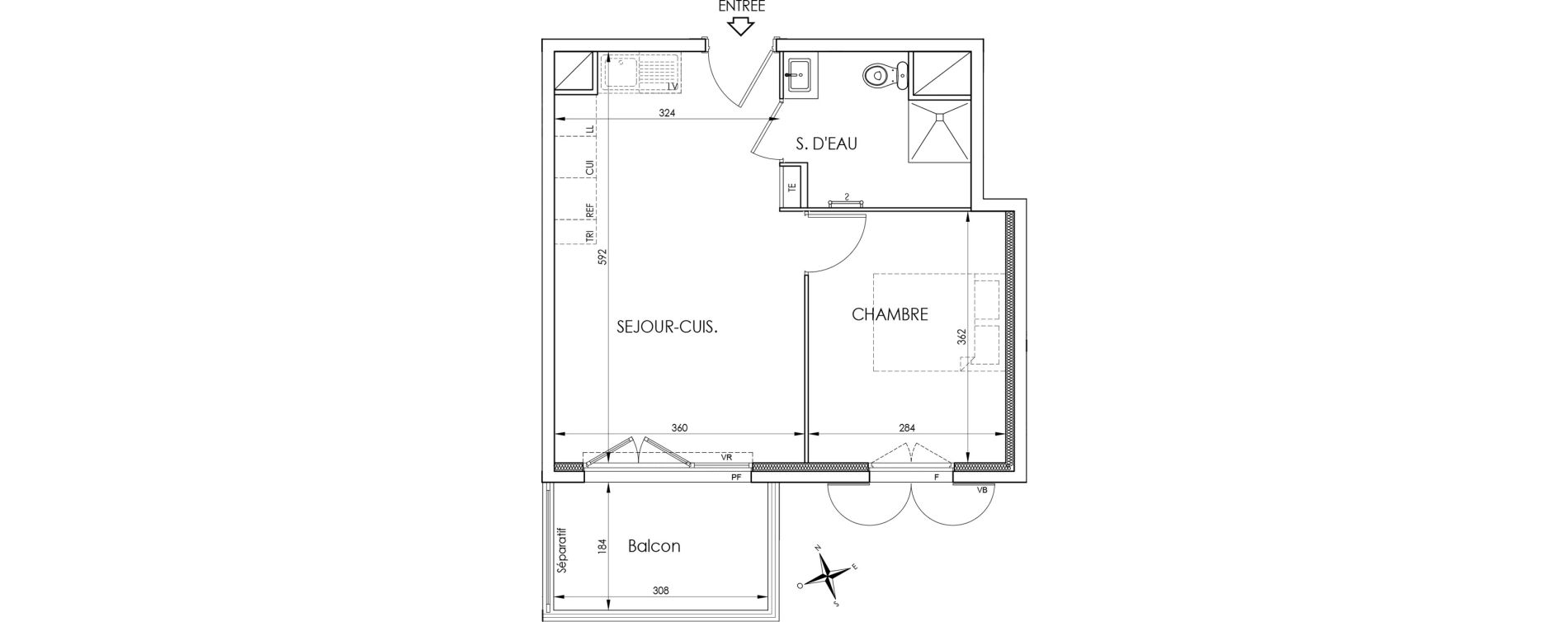Appartement T2 de 35,60 m2 &agrave; La Trinit&eacute; Centre