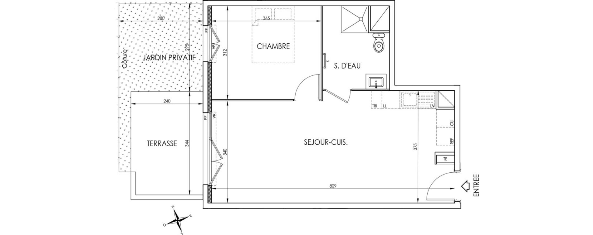 Appartement T2 de 45,30 m2 &agrave; La Trinit&eacute; Centre