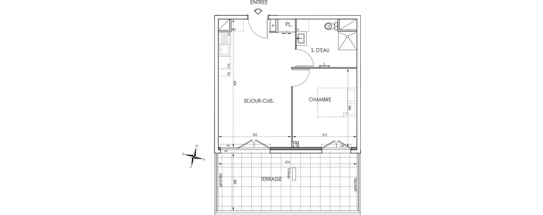 Appartement T2 de 40,18 m2 &agrave; La Trinit&eacute; Centre