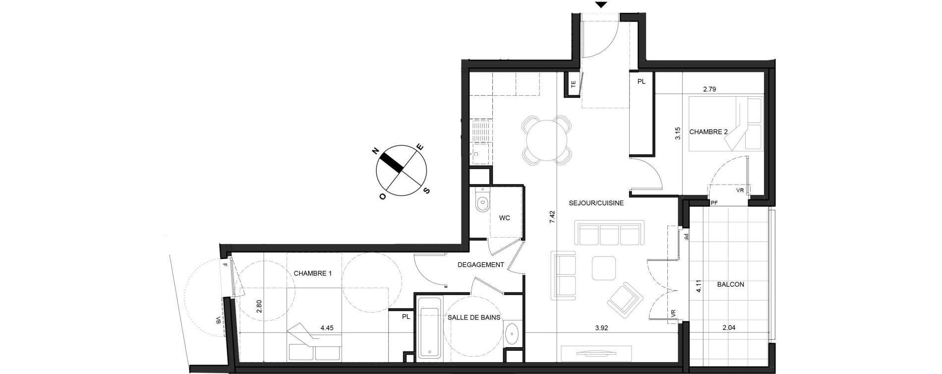 Appartement T3 de 63,73 m2 &agrave; La Trinit&eacute; Centre