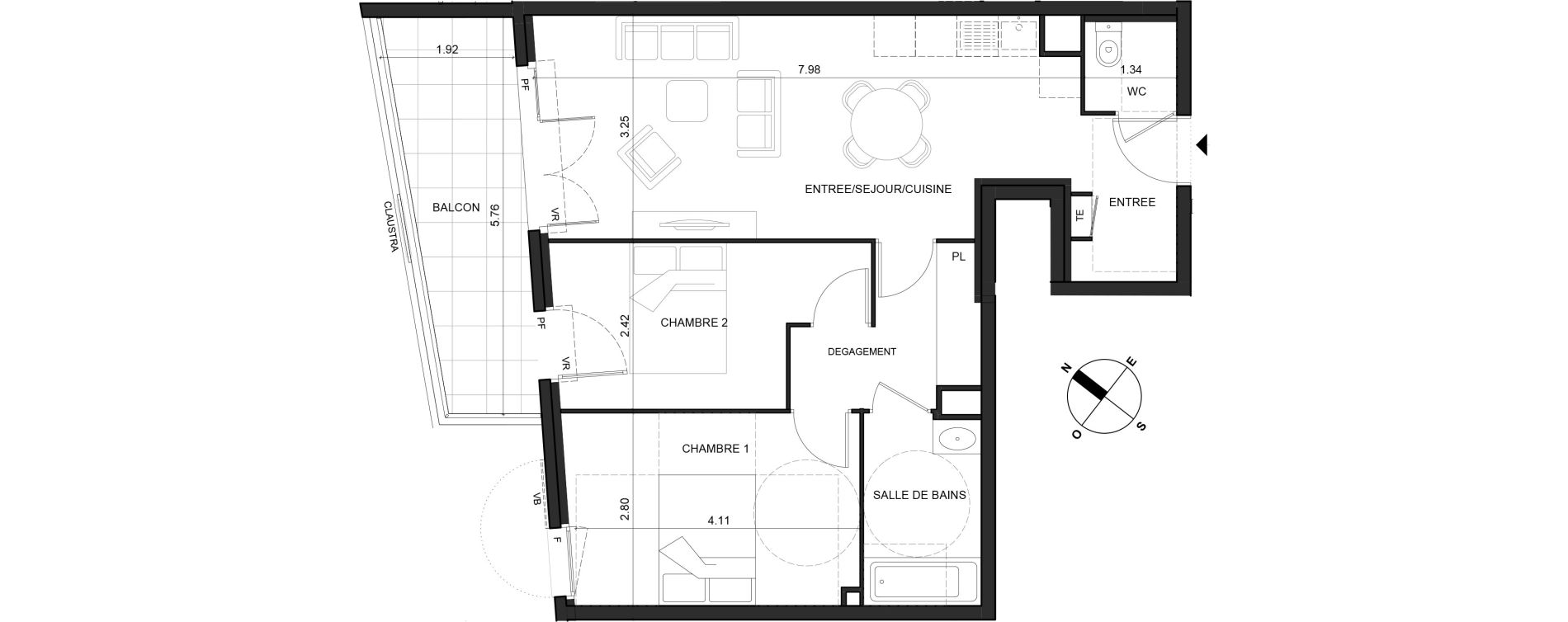 Appartement T3 de 59,94 m2 &agrave; La Trinit&eacute; Centre