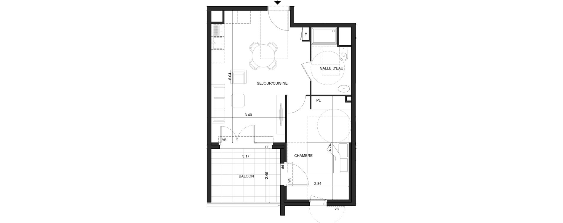 Appartement T2 de 42,35 m2 &agrave; La Trinit&eacute; Centre