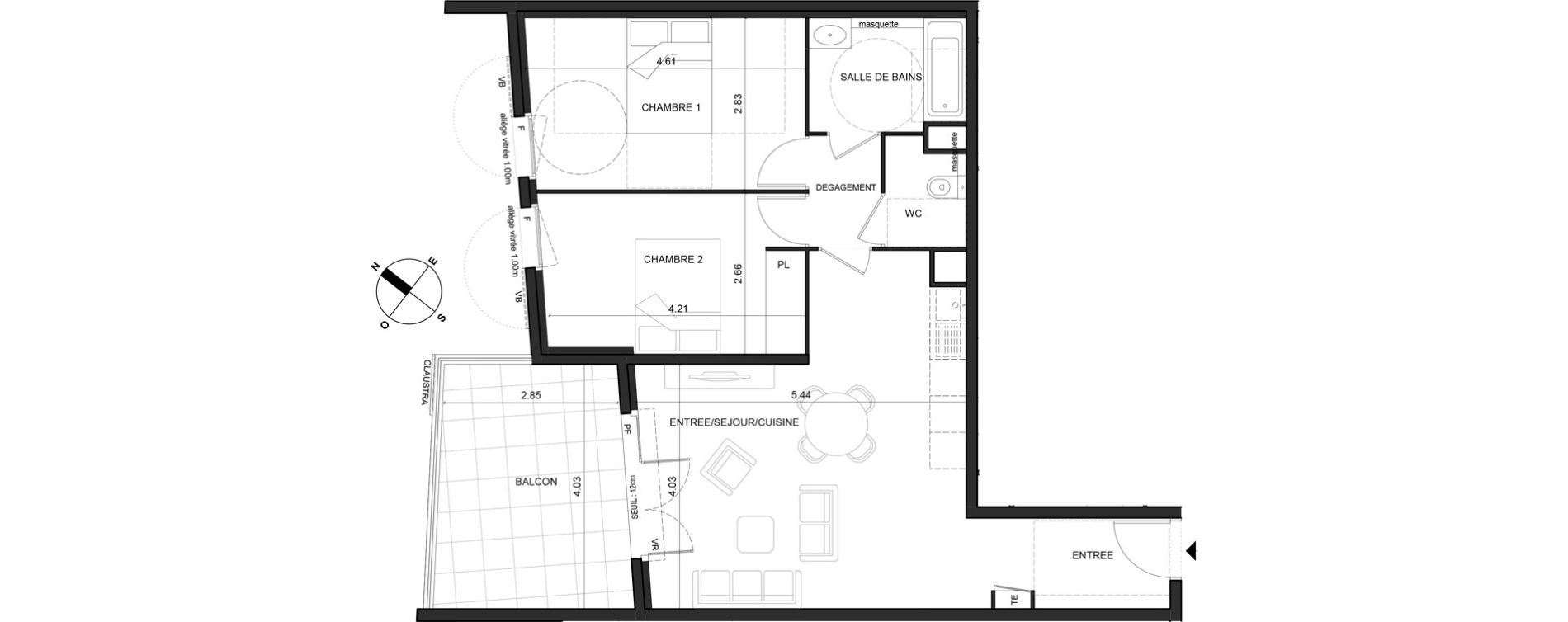 Appartement T3 de 64,08 m2 à La Trinité Centre