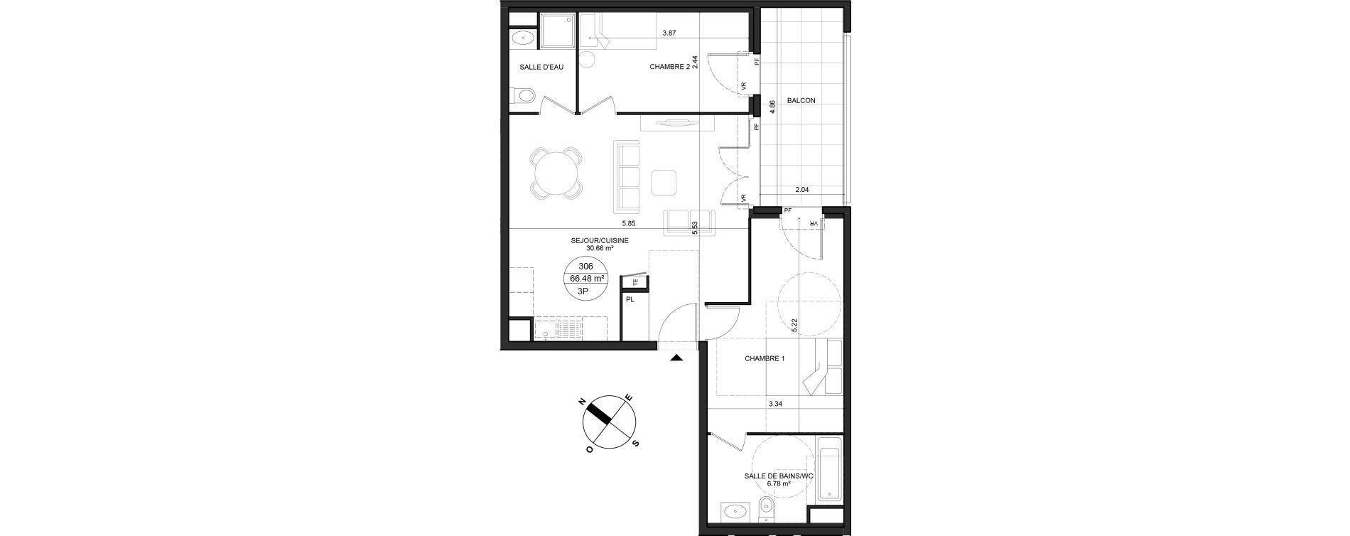 Appartement T3 de 66,48 m2 &agrave; La Trinit&eacute; Centre