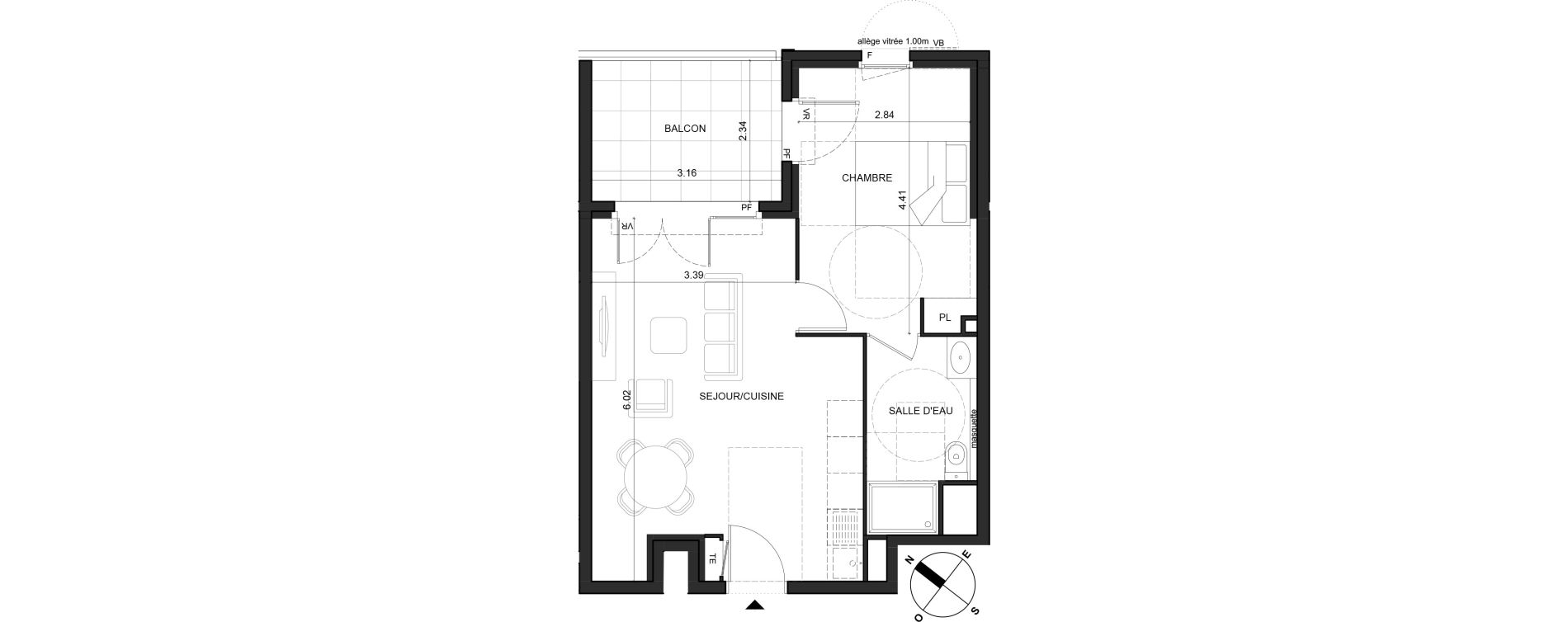 Appartement T2 de 42,15 m2 à La Trinité Centre