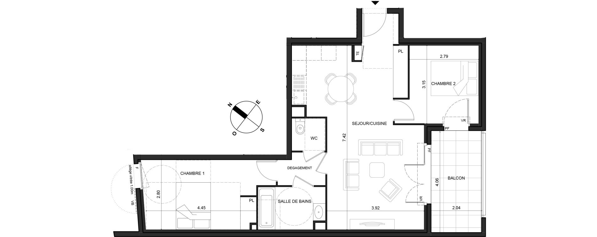 Appartement T3 de 63,73 m2 &agrave; La Trinit&eacute; Centre