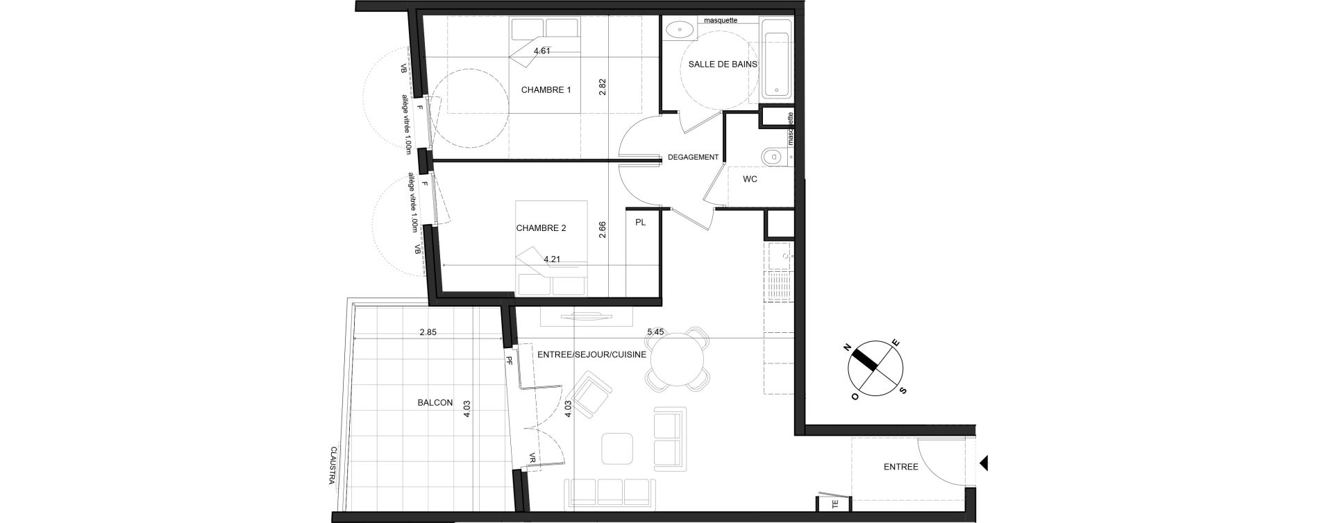 Appartement T3 de 64,08 m2 &agrave; La Trinit&eacute; Centre