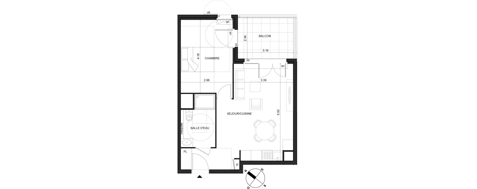Appartement T2 de 42,63 m2 &agrave; La Trinit&eacute; Centre