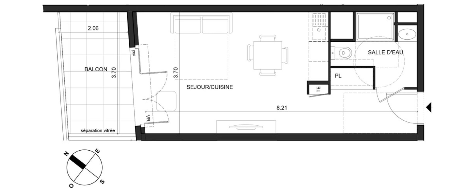 Appartement T1 de 29,45 m2 à La Trinité Centre