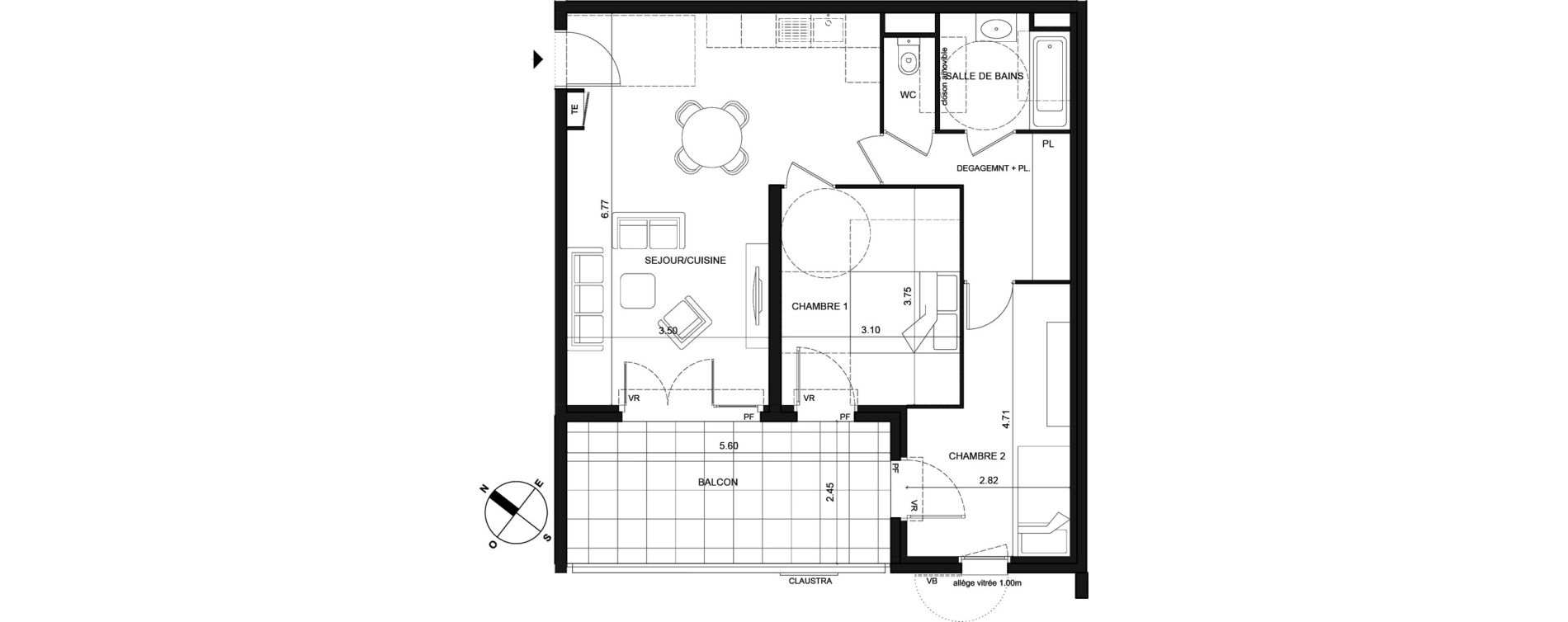 Appartement T3 de 63,77 m2 &agrave; La Trinit&eacute; Centre