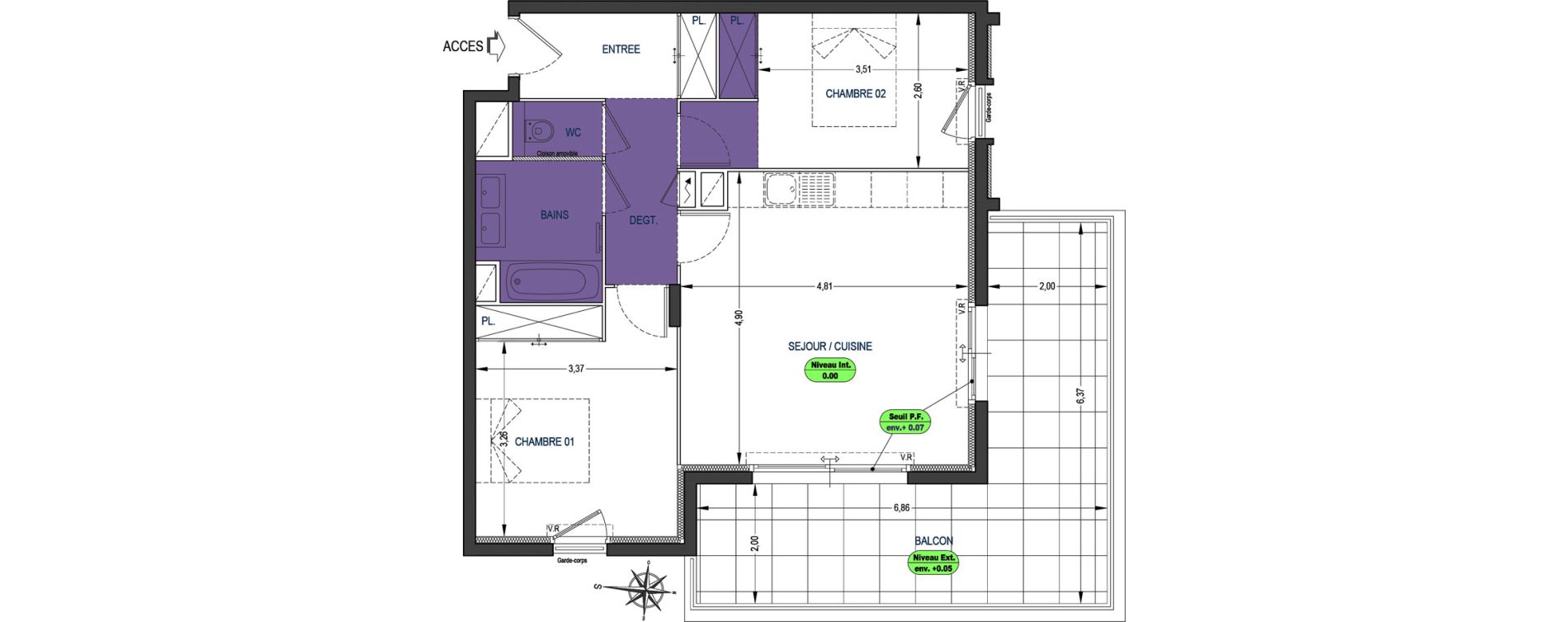 Appartement T3 de 62,25 m2 au Cannet Centre