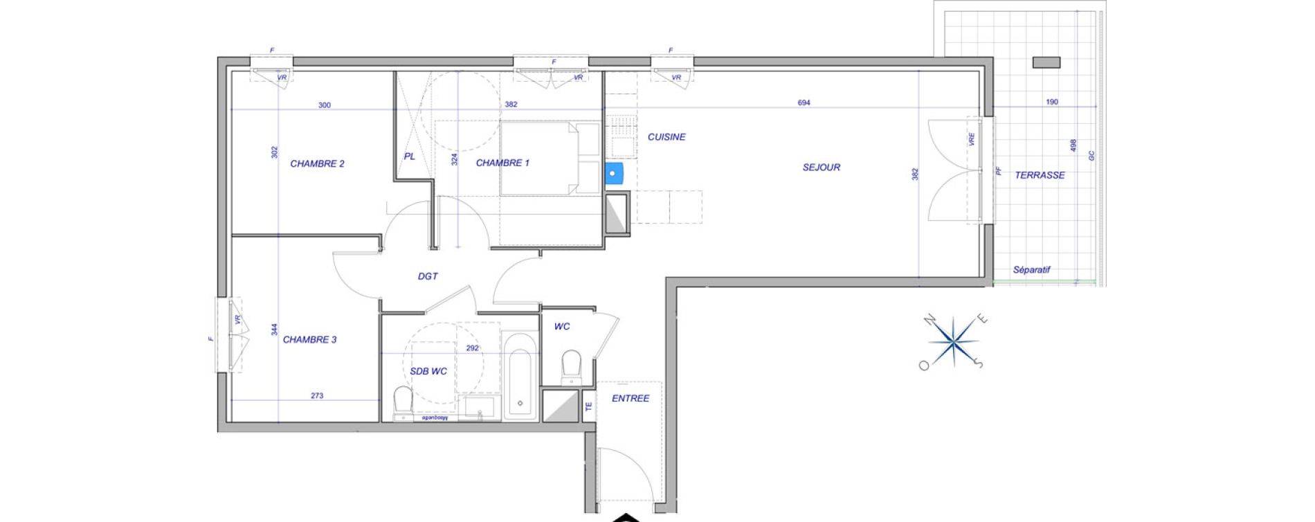 Appartement T4 de 74,10 m2 au Cannet Tignes et s&eacute;vign&eacute;